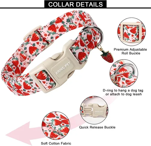 Vista 161 de Aring Pet Collar de algodón, ligero y ajustable, con hebilla de liberación rápida, para perros pequeños, medianos y grandes, para cachorros, S, Hoja