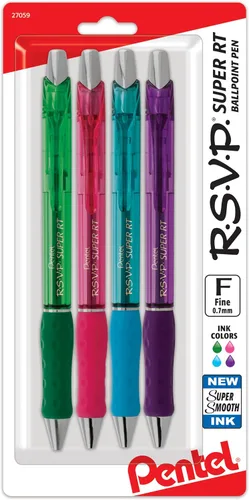 Vista 20 de Pentel RSVP Bolígrafo retráctil súper suave, surtido, paquete de 8 (BX480BP8M)