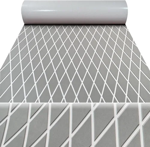 Vista 24 de 102.3" X 45.2" pulgadas, patrón de diamante, cubierta marina autoadhesiva, suelo de barco, cubierta de espuma EVA marina, antideslizante, para Gris