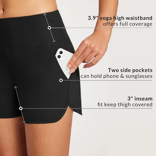 Vista 4 de baleaf Traje de baño de cintura alta para mujer, de 3, 5, 7 pulgadas, de secado rápido, con bolsillos