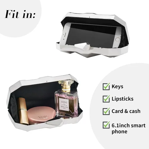 Vista 5 de Women Lattice Pattern Metal Evening Clutch Bag,Geometric Evening Clutch Purse Handbag With Chain Strap