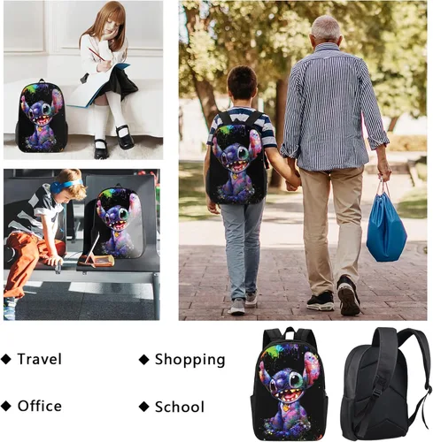 Vista 7 de Kunwioz Mochila de dibujos animados de 17 pulgadas, casual, ligera, multifuncional, mochila deportiva de viaje, color1, Mochilas Daypack