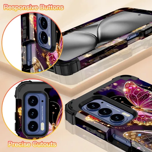 Vista 7 de LONTECT Funda para Moto Edge 2021, Moto Edge 5G UW, funda floral a prueba de golpes, 3 en 1, híbrida resistente, resistente, funda protectora