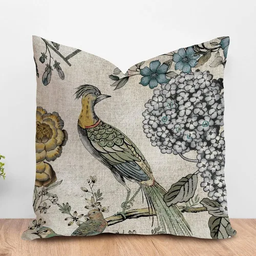 Vista 13 de ArogGeld Fundas de almohada de granja de camelia y pavo real, color rosa, rubor, chinoiserie, pájaro, blanco, lino, funda de cojín chinoiserie
