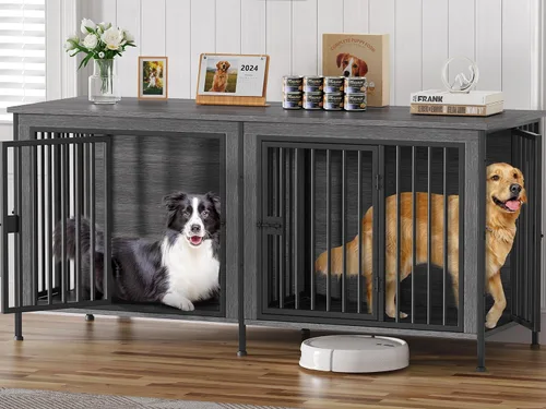 Vista 16 de EasyCom Mueble de jaula para perros para 1 o 2 perros, jaulas resistentes para perros individuales/dobles para perros pequeños, medianos y grandes