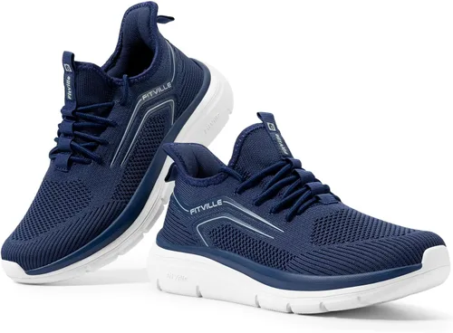 Vista 6 de FitVille Zapatos anchos para caminar para hombre, zapatillas atléticas, zapatos ligeros de entrenamiento sin cordones para manos libres - Cloud
