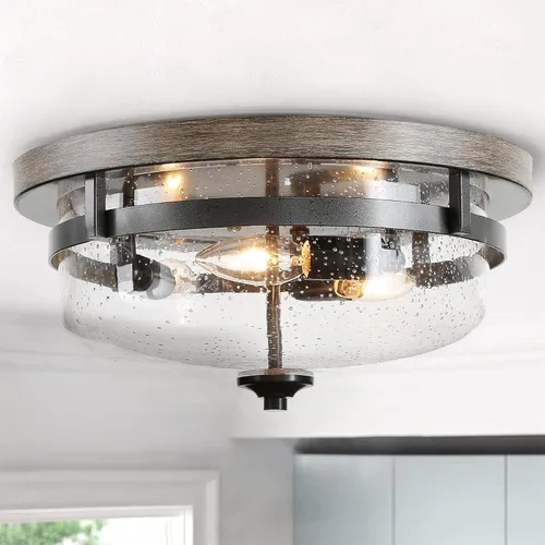 Vista 8 de Lámpara de techo semiempotrada, 4 luces modernas cerca del techo con vidrio sembrado para dormitorio, pasillo, cocina, entrada, acabado de bronce