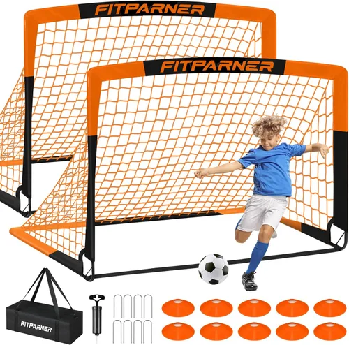Vista 10 de Arcos de Fútbol para Niños para Patio Trasero - Juego de 2 Arcos de Fútbol Plegables Emergentes con Bola, Conos, Kit Completo de Equipo