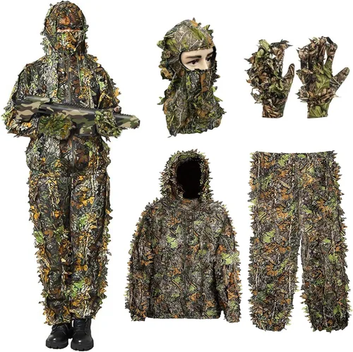 Vista 10 de Traje Ghillie, traje de camuflaje frondoso 3D, ropa de camuflaje de caza, ropa de bosque para caza, Airsoft, fotografía de vida silvestre