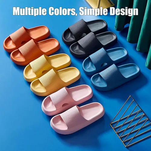Vista 6 de rosyclo Pantuflas con sensación de nube para mujeres y hombres, pantuflas acolchadas para la ducha, sandalias de baño, máxima comodidad, ligeras
