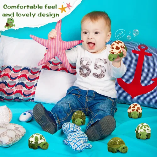 Vista 5 de Skylety 12 piezas de mini tortuga de juguete de peluche suave animal marino pequeño juguete de peluche tortuga lindo animal de peluche para adultos