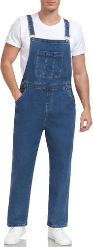 Vista 11 de Overol de mezclilla para hombre, ajustado, elástico, a la moda, con bolsillos