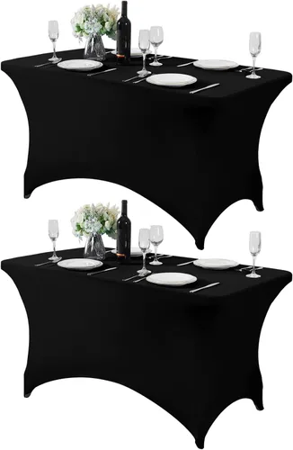 Vista 38 de Mantel de elastano para mesa de 6, 4 o 8 pies, universal, ajustable, para fiestas, banquetes, bodas y eventos, color verde manzana