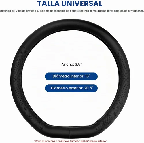 Vista 2 de Funda para volante de automóvil, funda de cuero en forma de D con forro antideslizante, parte inferior plana transpirable, protector de volante