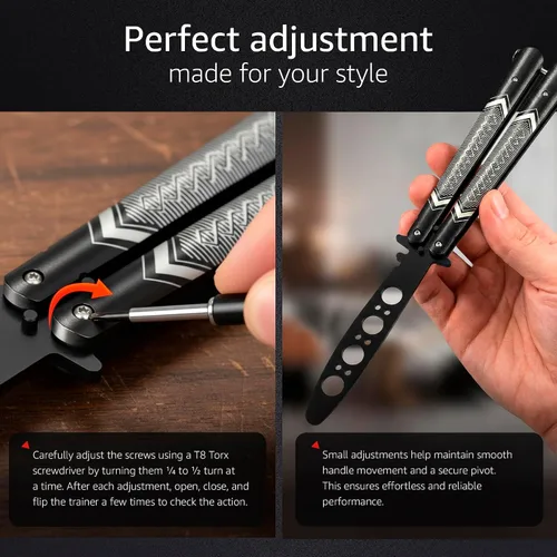 Vista 4 de GOOD WORKER Entrenador de Mariposa - Práctica Balisong Cuchillos de Mariposa NO Reales NO Hoja Afilada - Diseño Genial - Mariposa Negra Sin Brillo