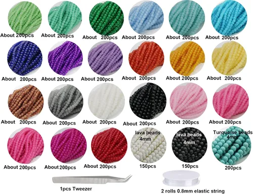 Vista 2 de Cuentas de vidrio de 0.157 pulgadas a granel para hacer joyas, 4700 piezas redondas de cuentas de jade de imitación para pulseras y pulseras