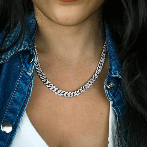 Vista 2 de HIPBLING Cadena de eslabones cubanos para mujer, collar cubano de diamantes de Miami, 0.315in y 0.512in para hombre, cadena de hip hop, regalo