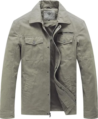Vista 9 de WenVen Chaqueta de solapa militar de algodón de lona casual para hombre