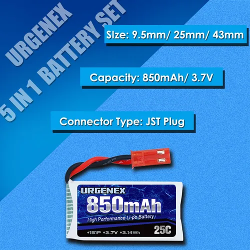 Vista 2 de URGENEX 3.7V Lipo 850mah recargable Lipo con JST Plug X5 cargador para MJX Syma Holy Stone Sky Viper RC Quadcopter Drone X56W X400 X400W X300C X400C