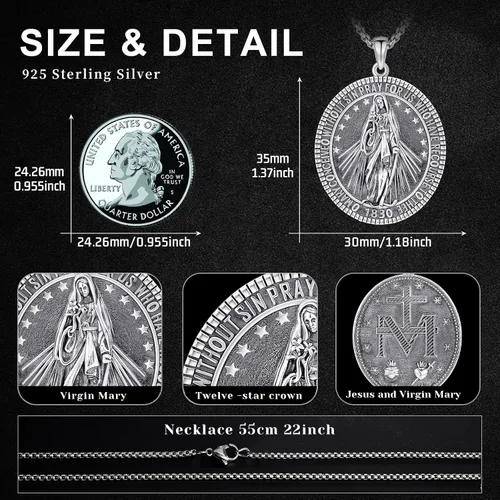 Vista 2 de StoryEtain 925 Sterling Silver St MichaelKnight TemplarVirgin Mary Medal Necklace Religious Jewelry Gifts for Men Women