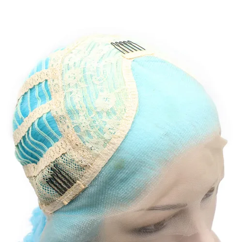 Vista 6 de mxangel largas Straight Azul Claro Sintético Lace Frente Peluca resistente al calor