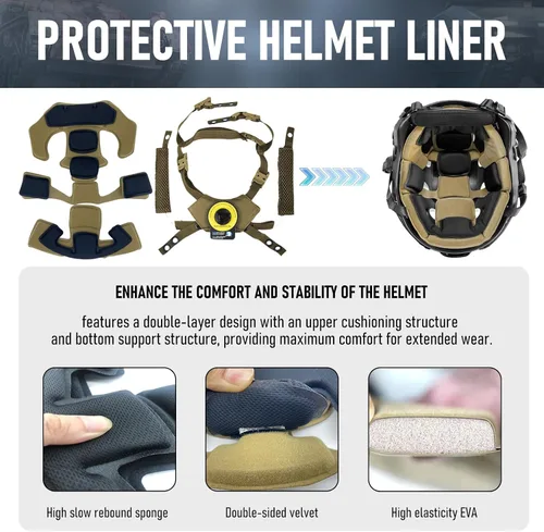Vista 2 de Almohadillas tácticas para casco, universal Airsoft para exteriores, repuesto interno de espuma viscoelástica, kit de acolchado para casco