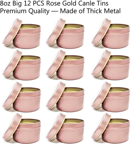 Vista 2 de Latas de velas de oro rosa de 8 onzas, 12 piezas para hacer velas de bricolaje