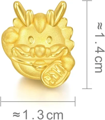 Vista 5 de CHOW SANG SANG 999 24K oro sólido mini encanto Maneki Usagi Dragon Charm pulsera para mujer 94301C, Metal