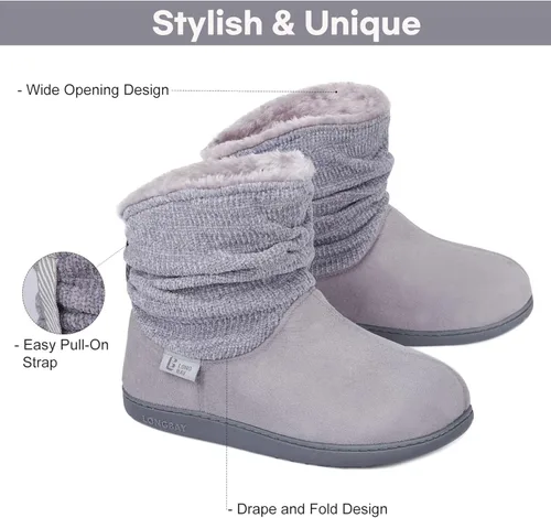 Vista 5 de Longbay Pantuflas de punto de chenilla cálidas para mujer de espuma viscoelástica cómodas de gamuza esponjosas de espuma viscoelástica botas de casa