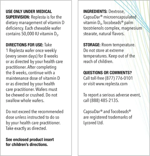 Vista 8 de Replesta 50,000 UI de vitamina D3 colecalciferol, para la deficiencia de vitamina D, Oblea masticable de una vez por semana, no modificada