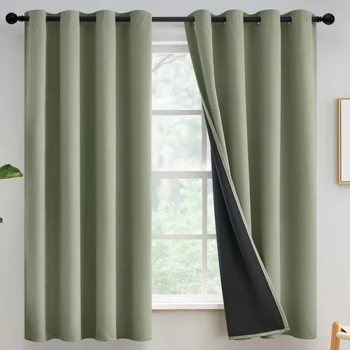 Vista 30 de Yakamok Cortinas negras, cortinas de ventana con aislamiento térmico y eficiencia energética para dormitorio, cortinas opacas completas y cortinas