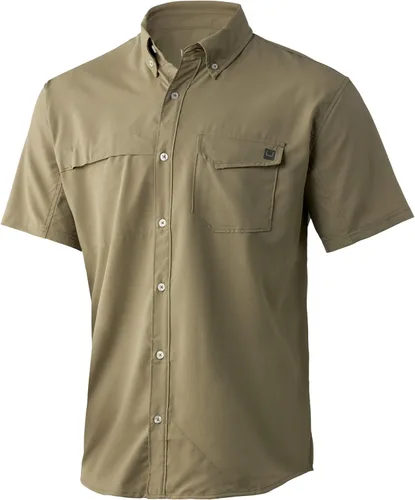 Vista 13 de HUK Men's Tide Point Kc Scott Original Artwork Short Sleeve Shirt, Fishing Button Down Negro