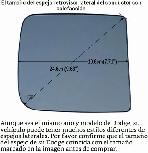 Vista 3 de Espejo lateral térmico de reemplazo con cristal izquierdo para conductor compatible con Dodge Ram 1500 2500 3500 2009 2010 2011 2012 2013 2014 2015