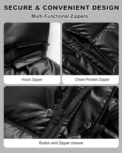 Vista 5 de Chaqueta acolchada para hombre, abrigo de invierno con capucha de piel, impermeable y resistente al viento, forro polar, 4 bolsillos
