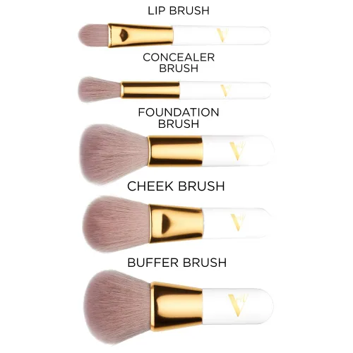 Vista 5 de Veil Cosmetics Pro On The Go - Juego de brochas de maquillaje de 5 piezas 1 cepillo corrector, 1 brocha de base, 1 cepillo de labios, 1 cepillo