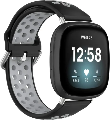 Vista 8 de BabyValley Correa compatible con Fitbit Versa 4/Versa 3/Sense Banda de silicona + conector de metal Correa de pulsera transpirable Correa de reloj