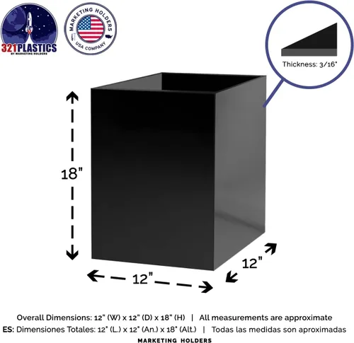 Vista 6 de Marketing Holders Caja de exhibición de acrílico negro brillante de 12 x 12 x 18 pulgadas con un lado abierto sin tapa, versátil y alto