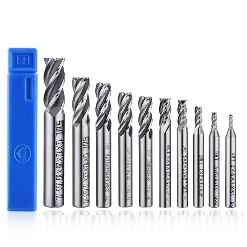 Vista 7 de ASNOMY Juego de 8 fresas frontales rectas de 4 flautas, 1/8"-1/2" pulgadas, brocas fresadoras CNC, brocas de router, juego de herramientas de corte