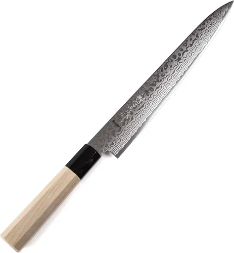 Vista 13 de Cuchillo japonés Damasco ZA18 mango de madera octogonal de magnolia de 69 capas, 6 pulgadas (5.906 in)