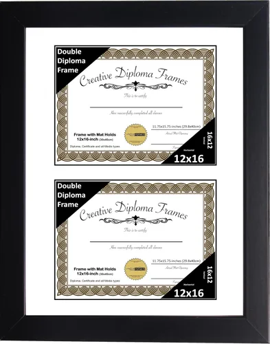 Vista 69 de Creative Picture Frames Marco de diploma doble clásico negro de 6 x 8 pulgadas con vidrio negro y colgador de pared instalado