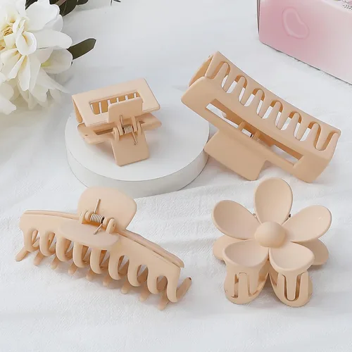 Vista 6 de Juego de 4 pinzas para el cabello, pinzas florales de plátano en estilos rectangulares grandes y pequeños para mujeres y niñas con cabello fino