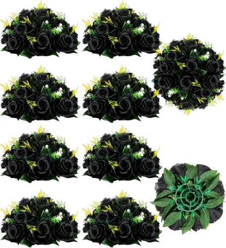 Vista 42 de BLOSMON Bolas de Flores para Bodas, Centros de Mesa de Rosas, 2 Piezas, Flores Artificiales Negras, Bolas Florales Colgantes, Decoración de Arreglos
