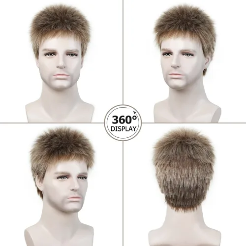 Vista 5 de SEVENCOLORS Peluca corta para hombre, pelucas rubias mixtas para hombres, cabello natural, sintético, cosplay, Halloween, disfraz, pelucas