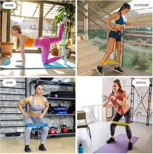 Vista 6 de Bandas de ejercicio de resistencia para fitness en casa, yoga, pilates, estiramiento, entrenamiento de fuerza y terapia física, juego de bandas