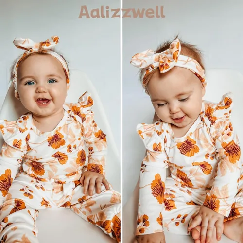 Vista 3 de Aalizzwell Conjunto de mameluco acanalado para bebé recién nacido prematuro para otoño e invierno