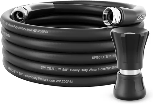 Vista 9 de SPECILITE Manguera de jardín de 3/4" 25 pies con boquilla de alto flujo, manguera de agua de goma híbrida flexible resistente para exteriores