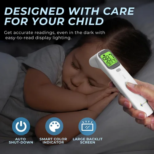 Vista 5 de Termómetro infrarrojo multifunción 4 en 1 con indicador de fiebre que cambia de color, termómetro de frente y oído para niños, adultos y medio