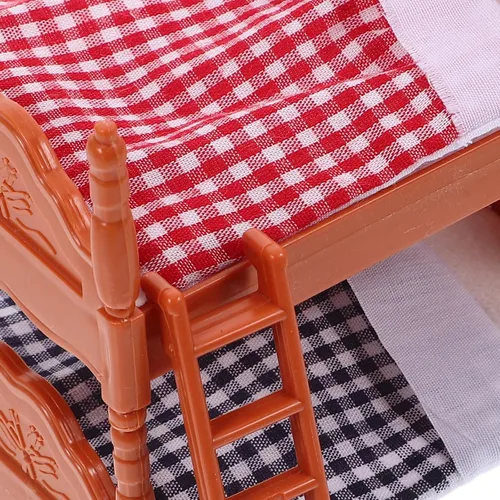 Vista 8 de Cama de casa de muñecas en miniatura, litera de madera para muñecas, casa de muñecas de simulación, accesorios de litera en miniatura, juego