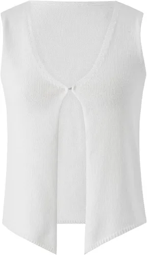 Vista 6 de Meihuida Chaleco de ganchillo para mujer, estilo Y2K, cuello en V, sin mangas, con botones, estilo vintage, casual, ropa de calle