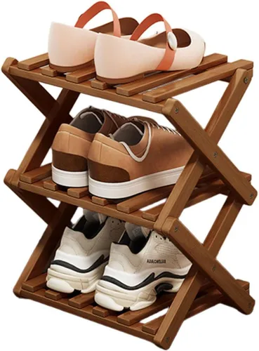 Vista 9 de YYW Zapatero de bambú para entrada, estantes de zapatos de pie libre, estante de armario, organizador vertical plegable de almacenamiento de zapatos